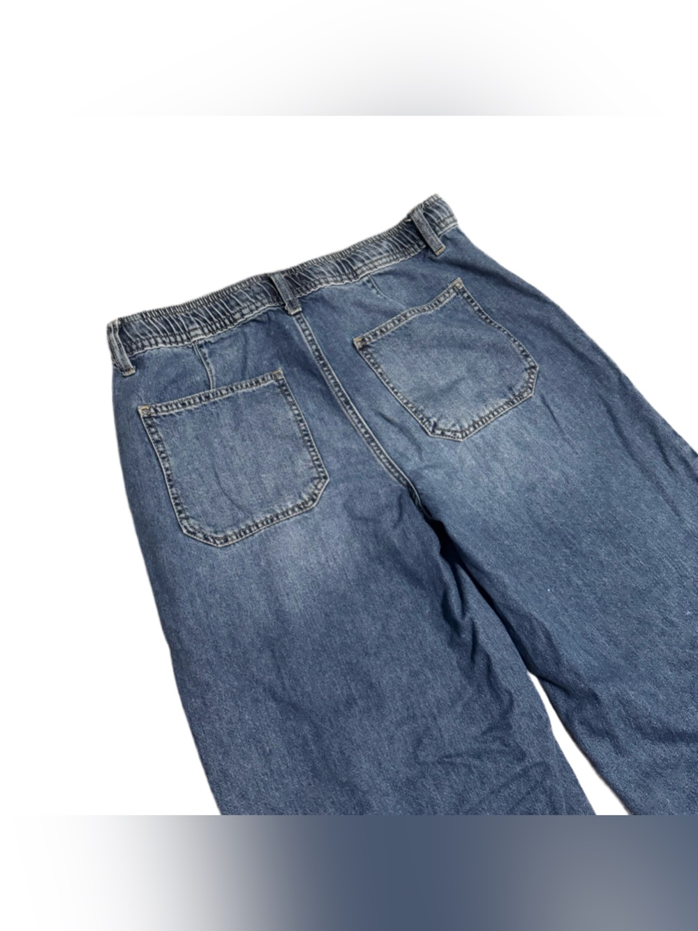 Lucky Brand Blue Patch Pocket Pull On Jean Wide Leg Drawstring Waist Medium Boho - Picture 6 of 6